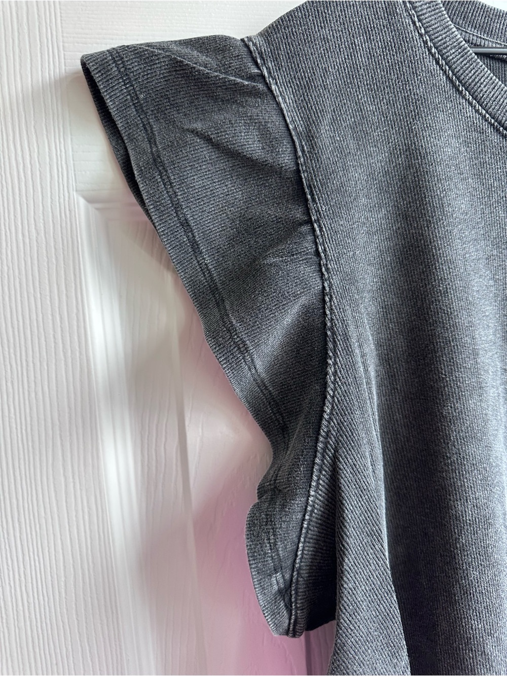 Black Washed Ruffle Sleeve Top - Picture 5 of 12